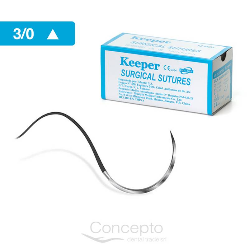 Aguja Con Hilo De Seda 3/0 Triangular Keeper X1 Und.