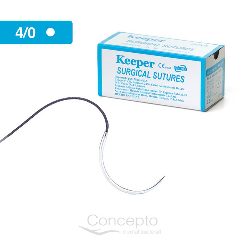 Aguja Con Hilo De Seda 4/0 Redonda Keeper X1 Und.