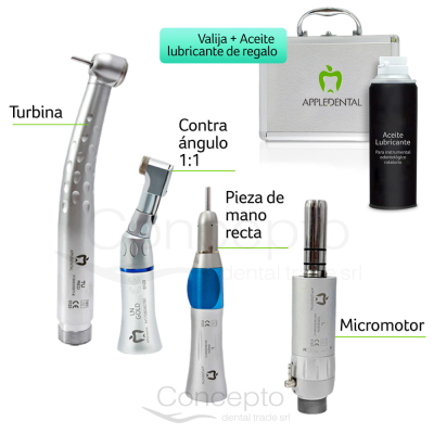 Kit Academico Apple (Turbina+Micromotor+Contra Angulo+ Pm)
