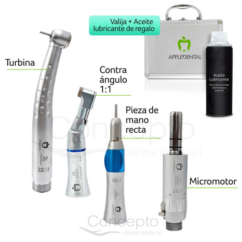 Kit Academico Apple (Turbina+Micromotor+Contra Angulo+ Pm)