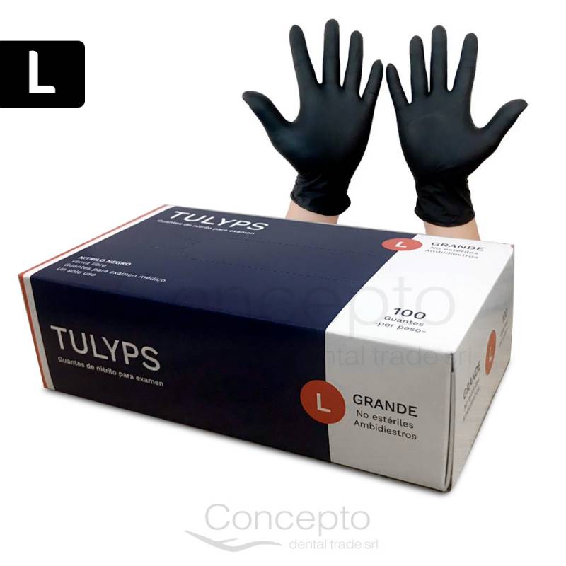 Guantes Nitrilo Tulyps Negro L Tulyps X 100 Un.