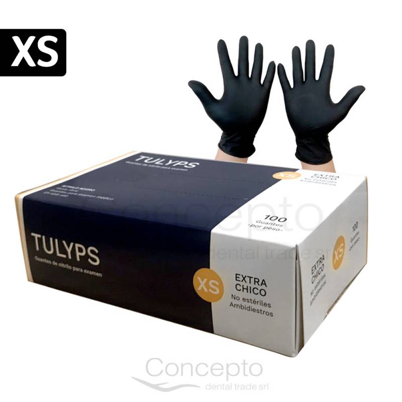 Guantes Nitrilo Tulyps Negro Xs X 100 Un.